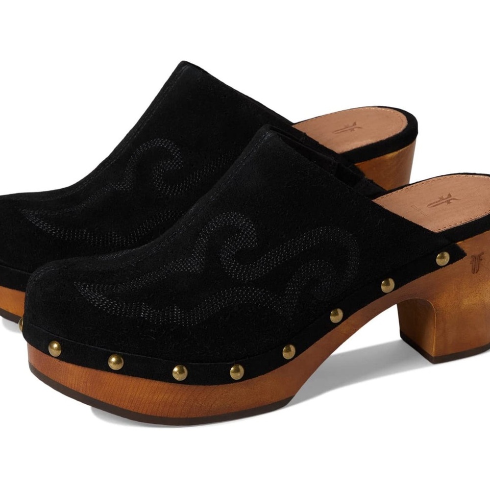 Frye Jessica  Suede Studded Wooden Clog Heels - Women